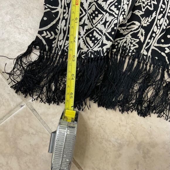 100 % SILK Mitra SCARF Women's 10”x 66” black /cream Rectangle Boho artsy print - Picture 5 of 9